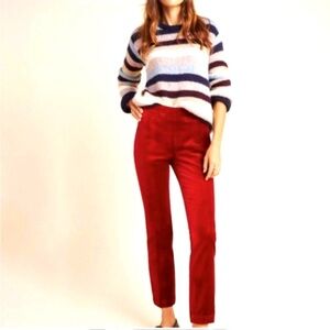 Anthropologie The Essential Velvet Slim Trousers In Red